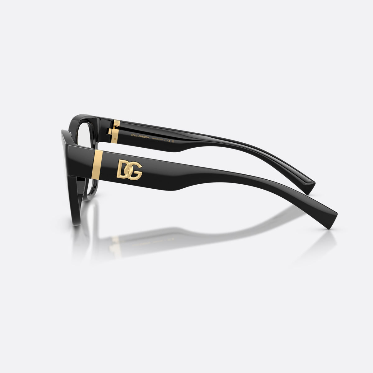 Dolce & Gabbana DG5115 501 eyeglasses, black butterfly frame for women, keyhole bridge, brand lettering on temples, full-rim frame, side view