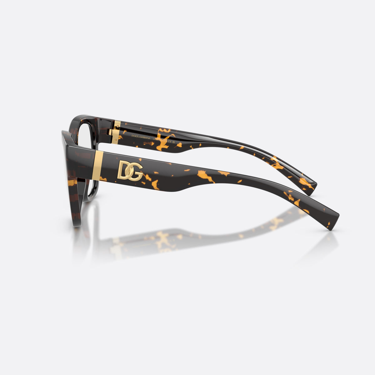Dolce & Gabbana DG5115 512 eyeglasses, havana butterfly frame for women, plain bridge with arched top, brand logo plaque on temple, side view