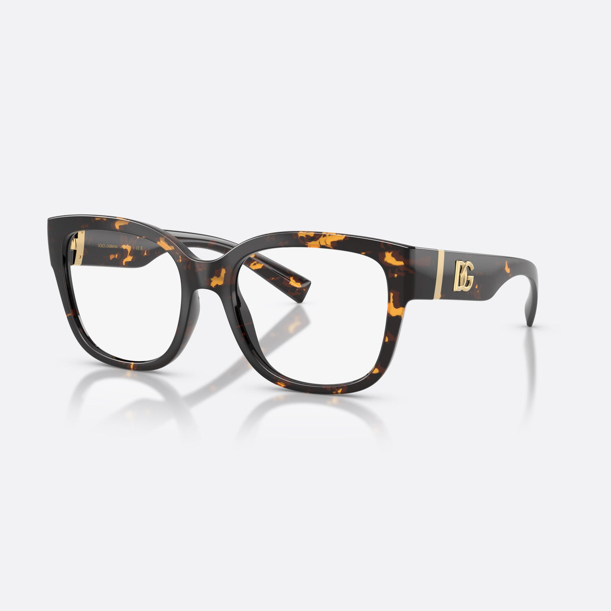 Dolce & Gabbana DG5115 512 eyeglasses, havana butterfly frame for women, gold-tone brand logo plaque on temple