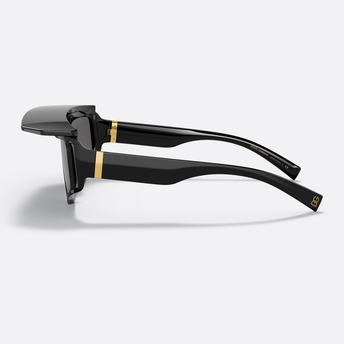 Dolce & Gabbana DG6177 501/87 sunglasses, black rectangle frame, unisex, integrated bridge with wide-set shape, wide tapered temples, side view
