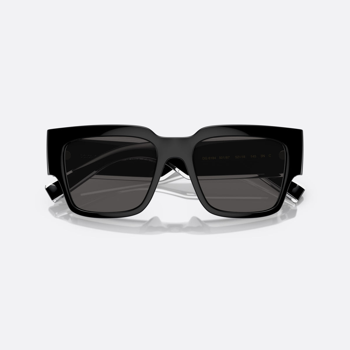 Dolce & Gabbana DG6184 501/87 sunglasses, black square frame for men, plain bridge, integrated into frame, full-rim frame, folded