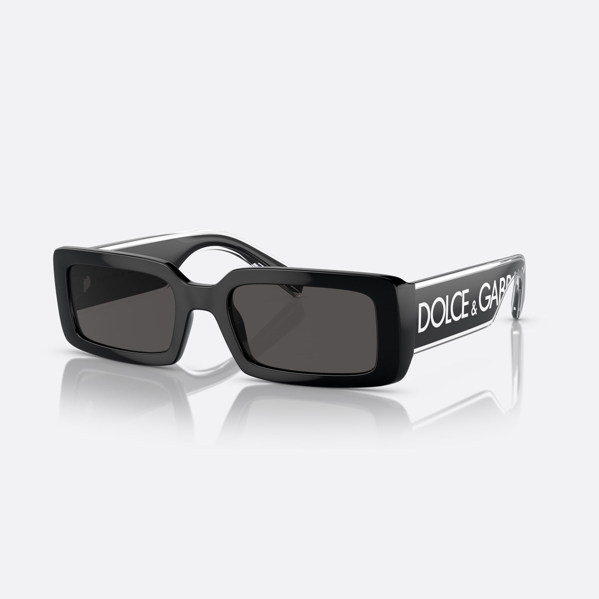 Dolce & Gabbana DG6187 501/87 sunglasses, black rectangle frame, unisex, plain integrated bridge, brand lettering on temples
