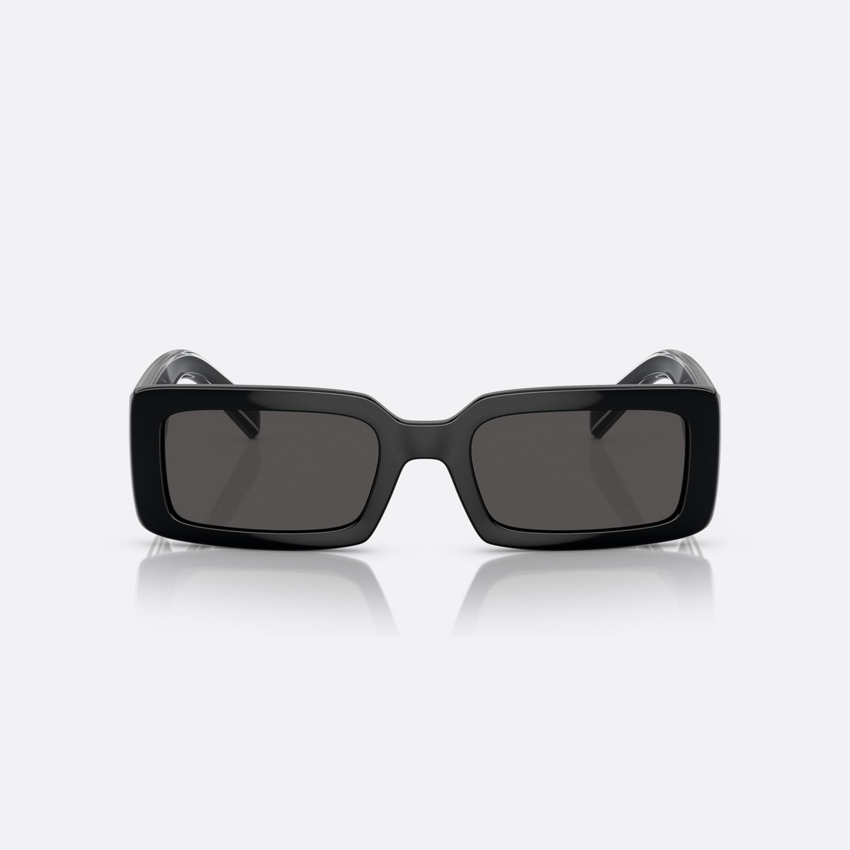Dolce & Gabbana DG6187 501/87 sunglasses, black rectangle frame, unisex, plain integrated bridge, brand lettering on temples, front view