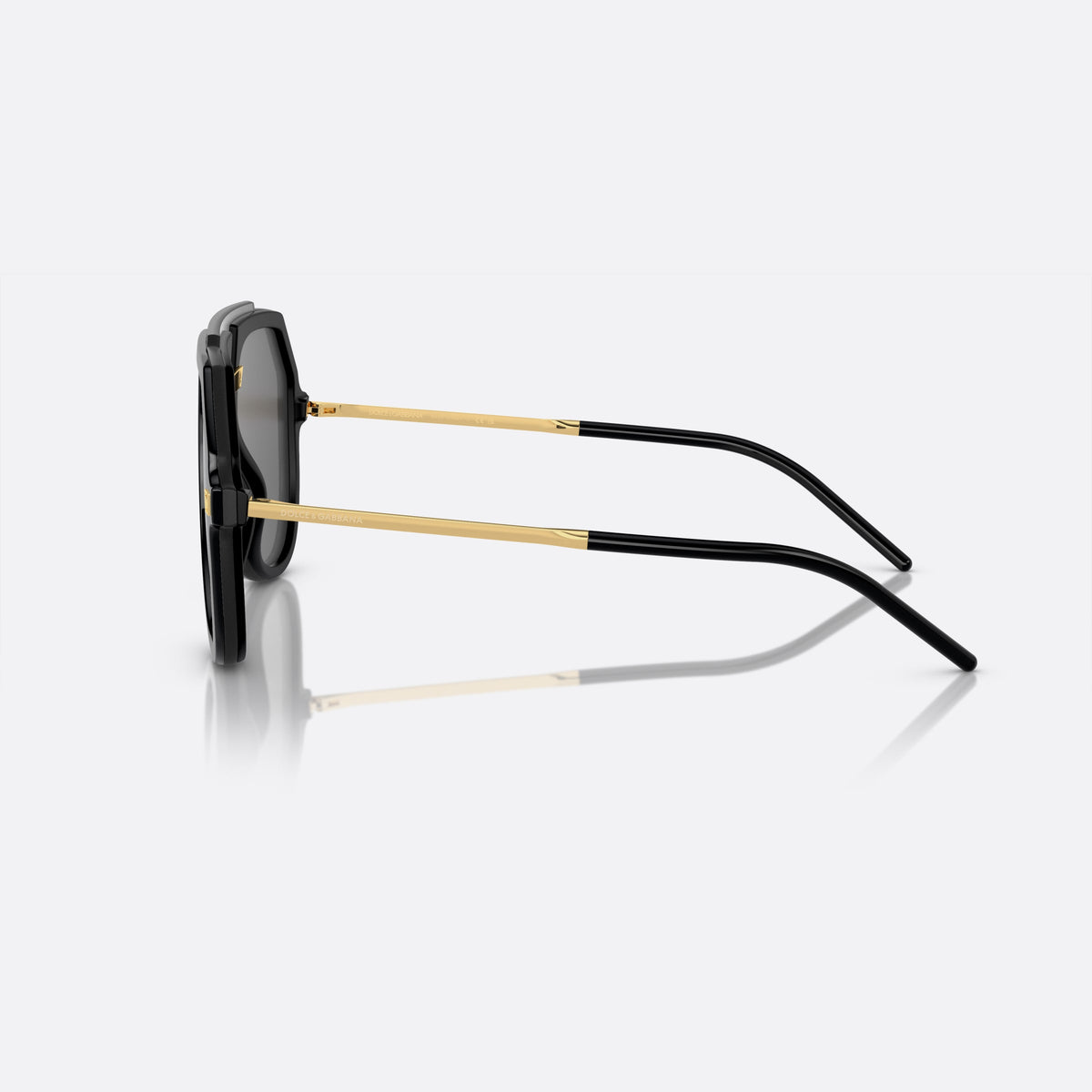 Dolce & Gabbana DG6195 501/87 sunglasses, black pilot frame for men, double bridge with gold-tone plate, side view