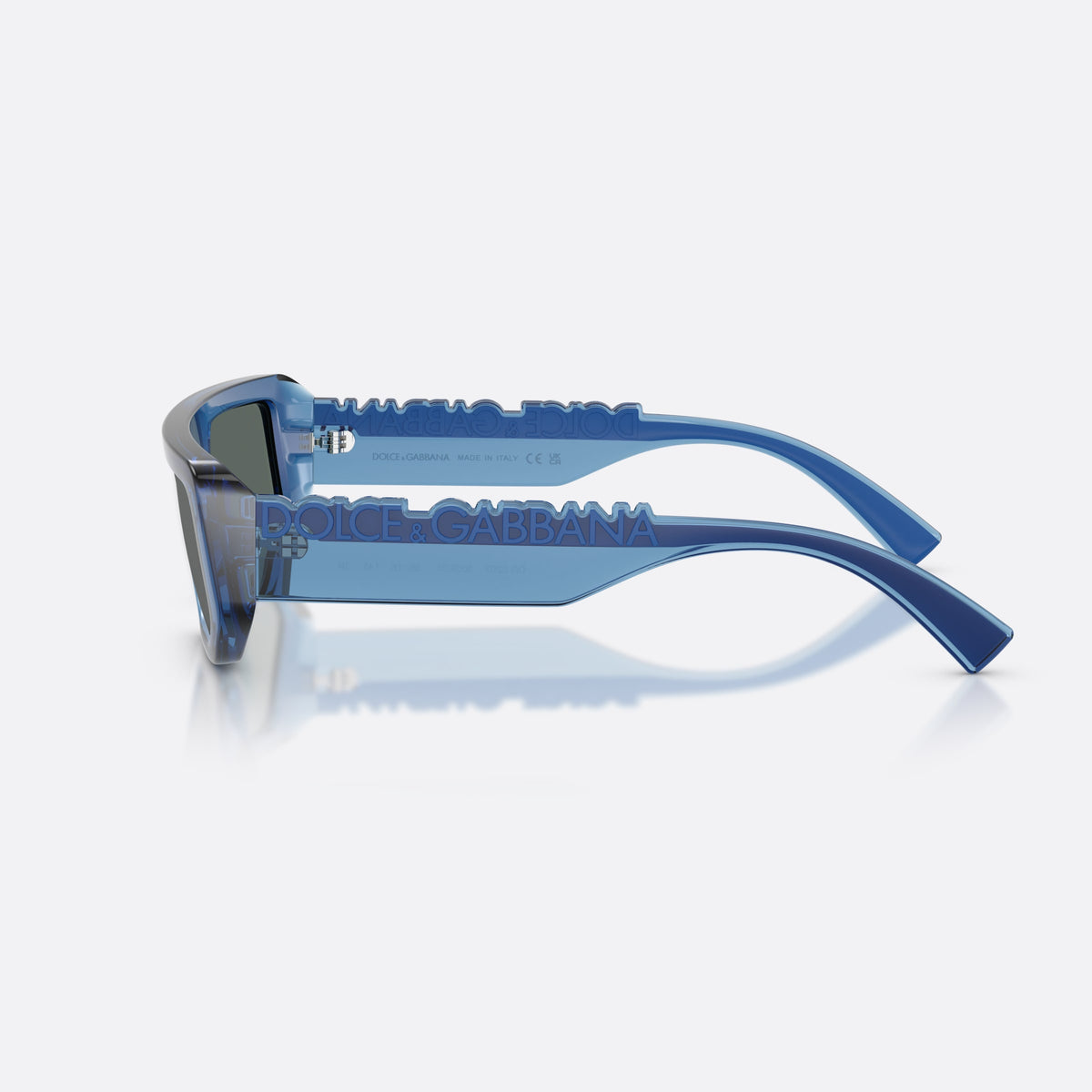 Ochelari de soare Dolce & Gabbana DG6203 300925, rectangulari albastru, unisex, punte simplă, literele brandului pe brațe, ramă completă, vedere laterală