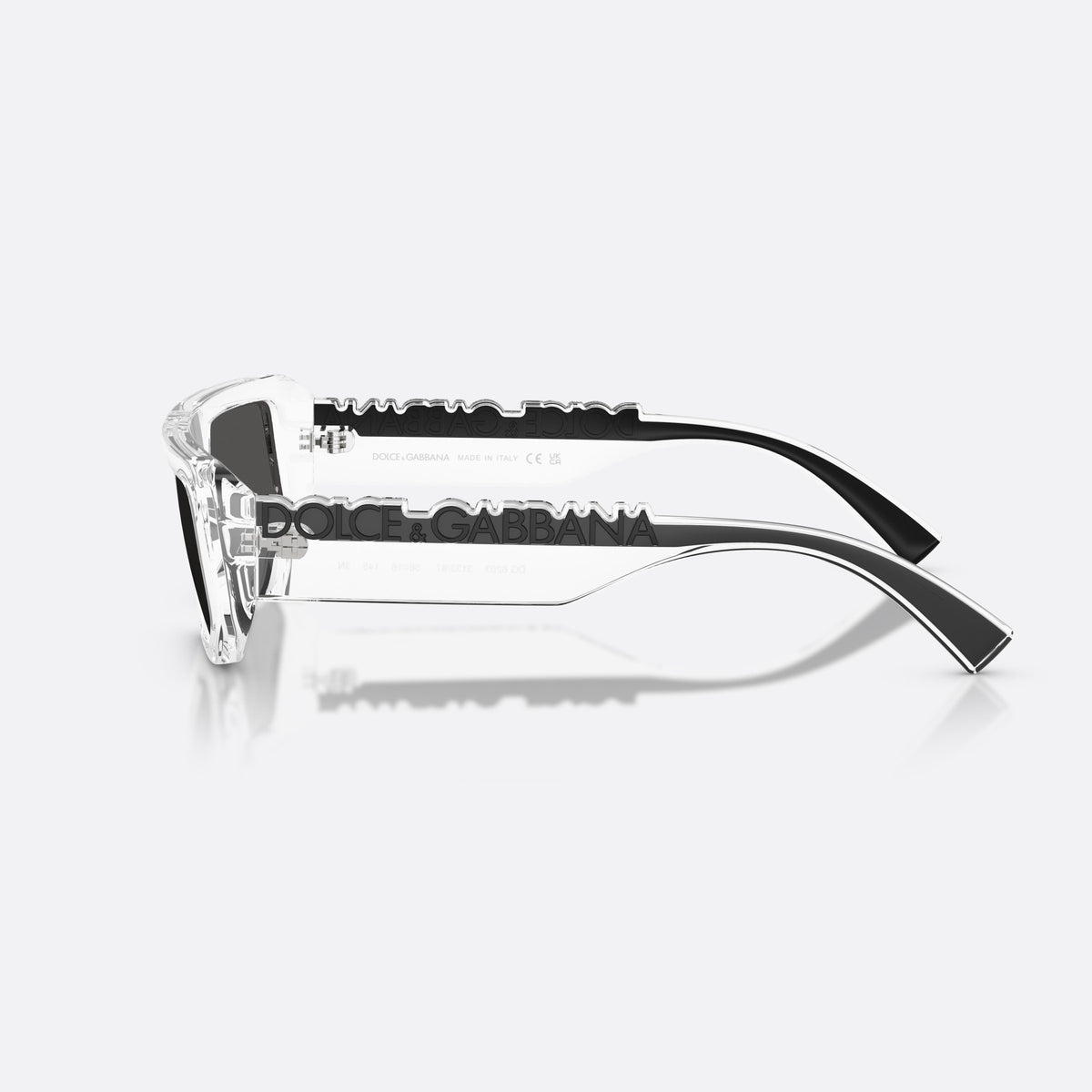 Ochelari de soare Dolce & Gabbana DG6203 313387, rectangulari transparent, unisex, punte simplă, literele brandului pe brațe, ramă completă, vedere laterală