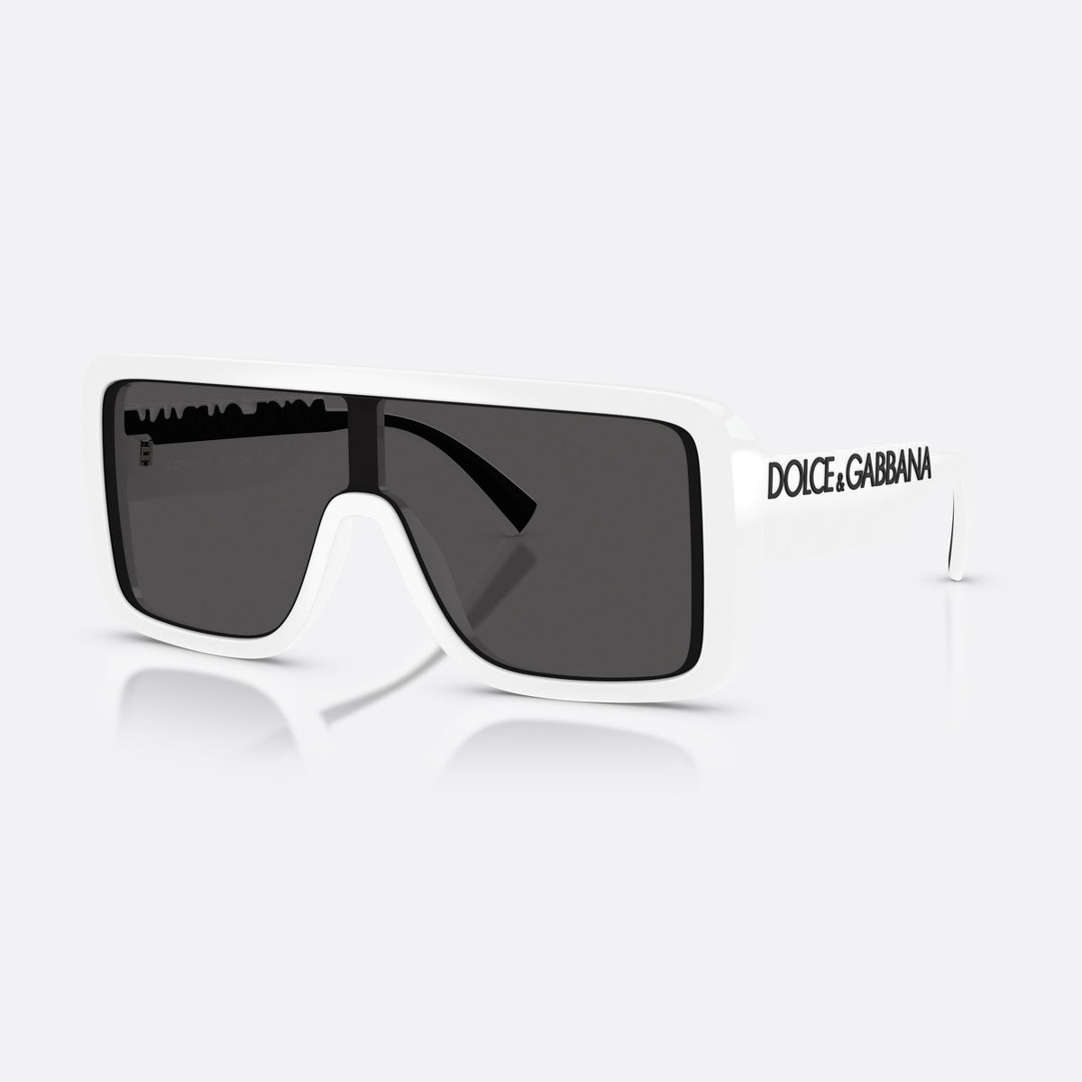 Dolce & Gabbana DG6204 331287 sunglasses, white rectangle frame, unisex, integrated bridge with central divider, black hinges