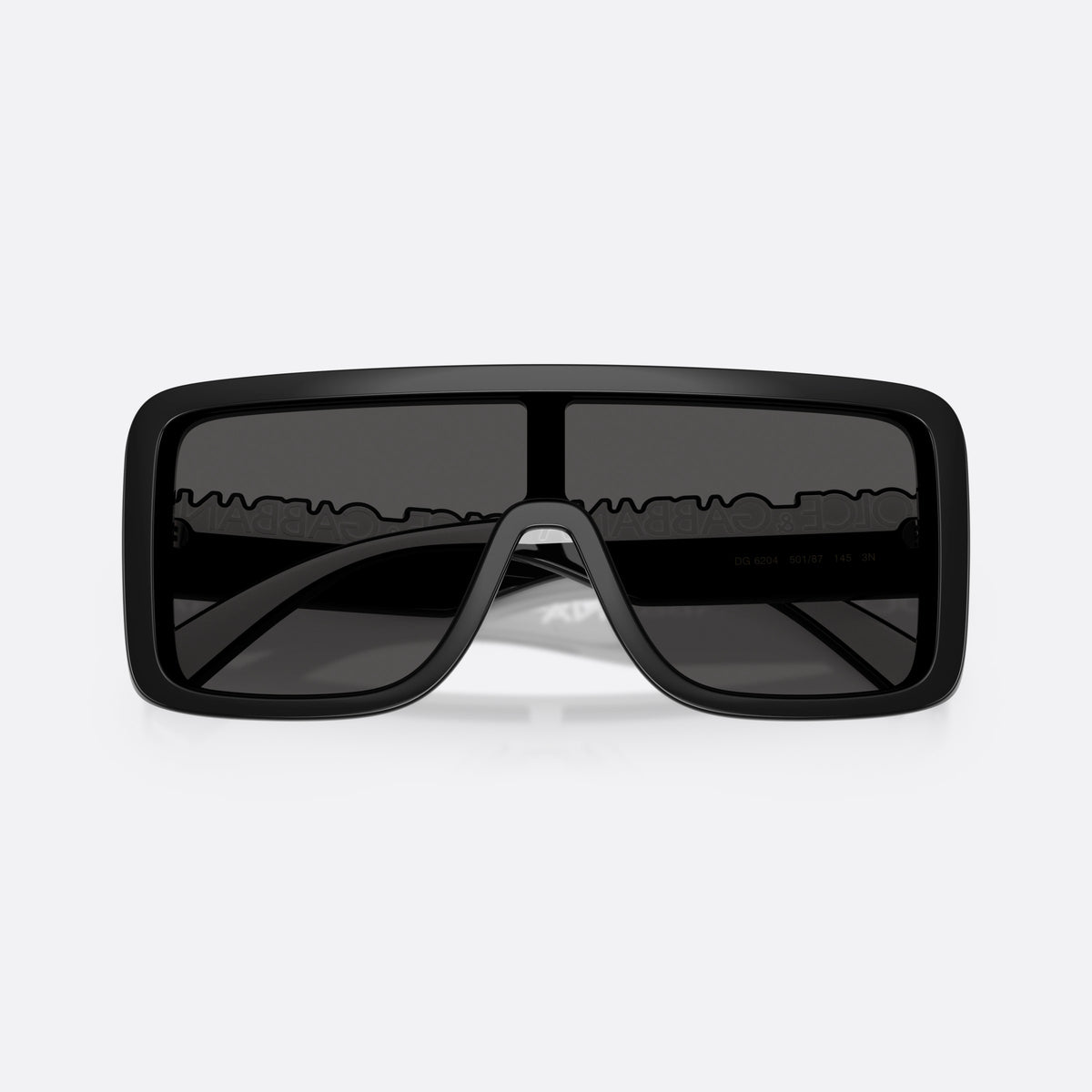 Ochelari de soare Dolce & Gabbana DG6204 501/87, rectangulari negru, unisex, punte integrată simplă, literele brandului pe brațe, cu brațele pliate