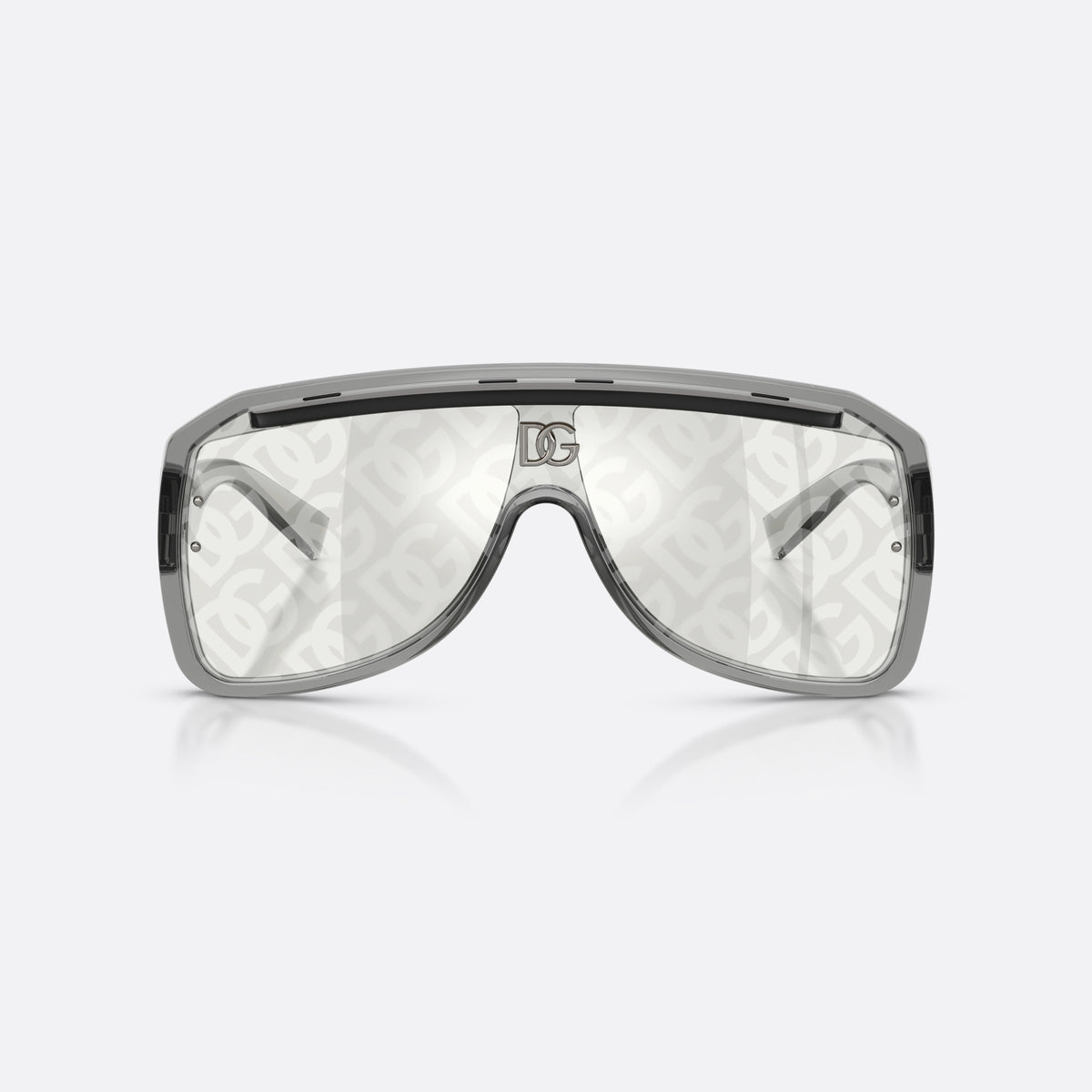 Ochelari de soare Dolce & Gabbana DG6205 3160AL, pilot gri, unisex, logo al brandului pe placă pe braț, brațe late cu nituri, vedere din față