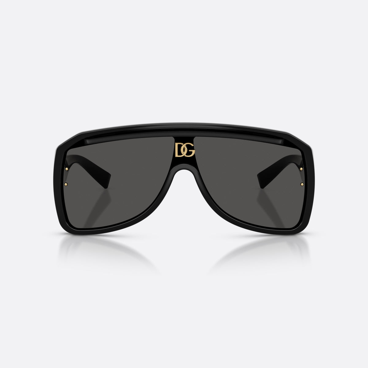 Dolce & Gabbana DG6205 501/87 sunglasses, black pilot frame, unisex, integrated bridge with logo plaque, brand logo on bridge, front view
