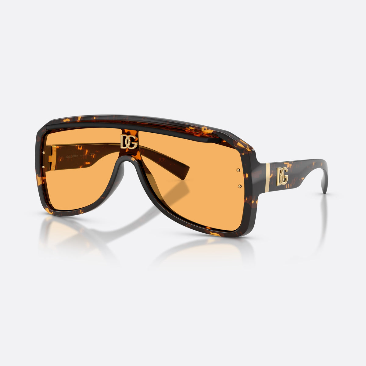 Dolce & Gabbana DG6205 512/85 sunglasses, havana pilot frame, unisex, integrated bridge with logo plaque, brand logo on bridge