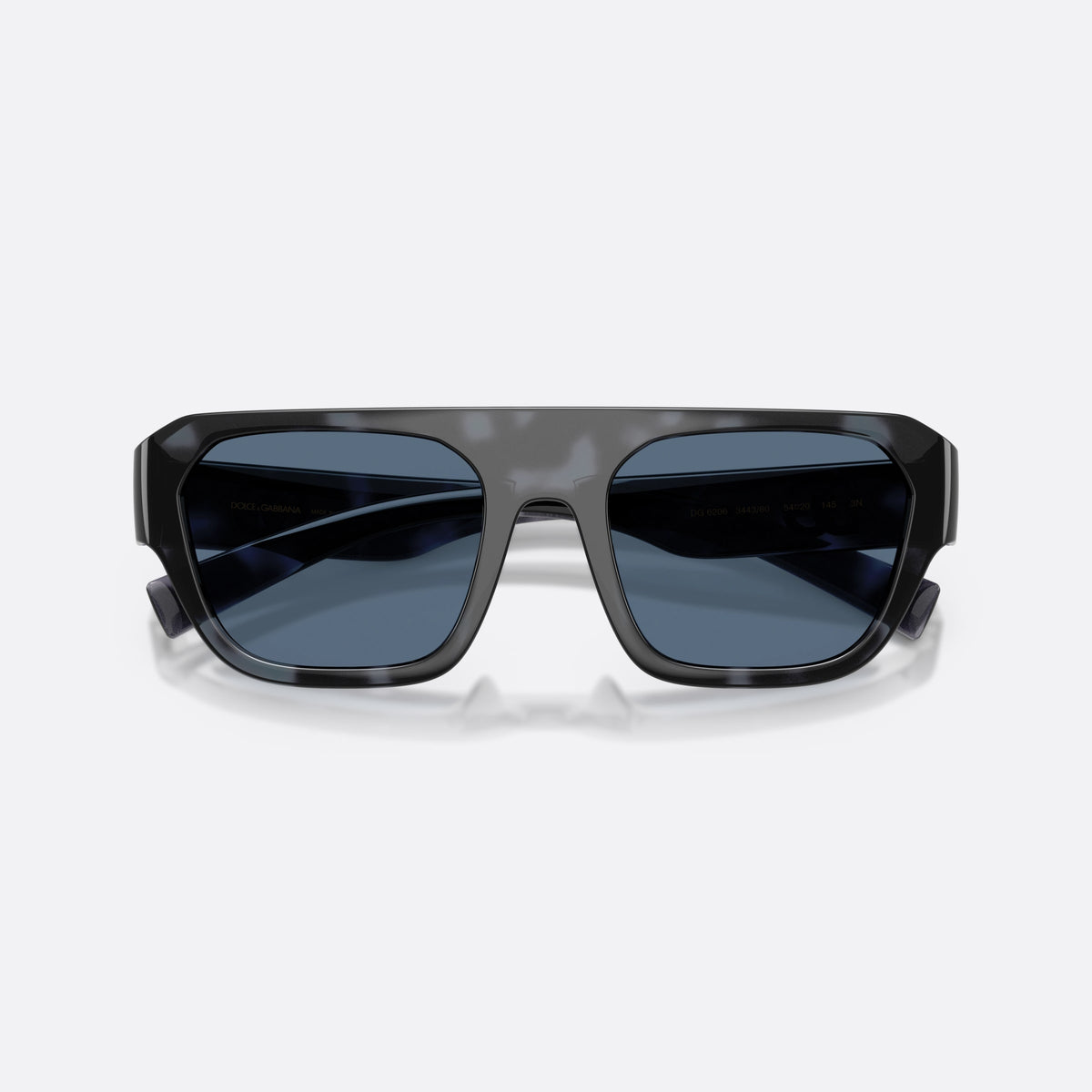 Dolce & Gabbana DG6206 344380 sunglasses, blue square frame for men, plain saddle-style bridge, brand logo on temple, folded