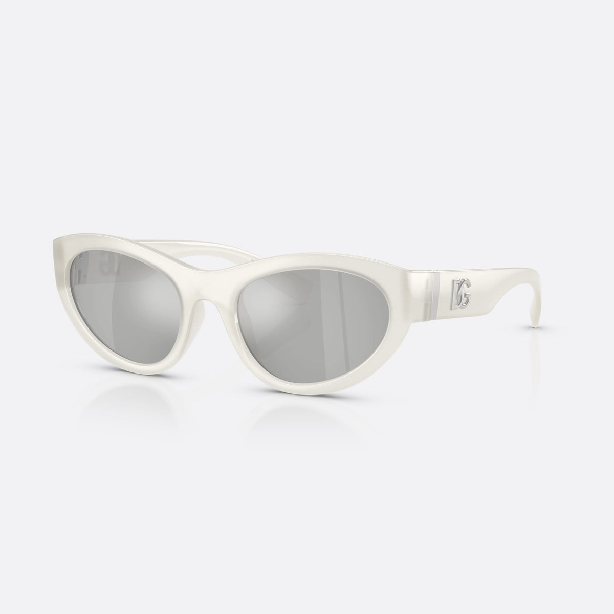 Dolce & Gabbana DG6207 30398V sunglasses, white cat eye frame for women, plain integrated bridge, brand logo plaque on temple