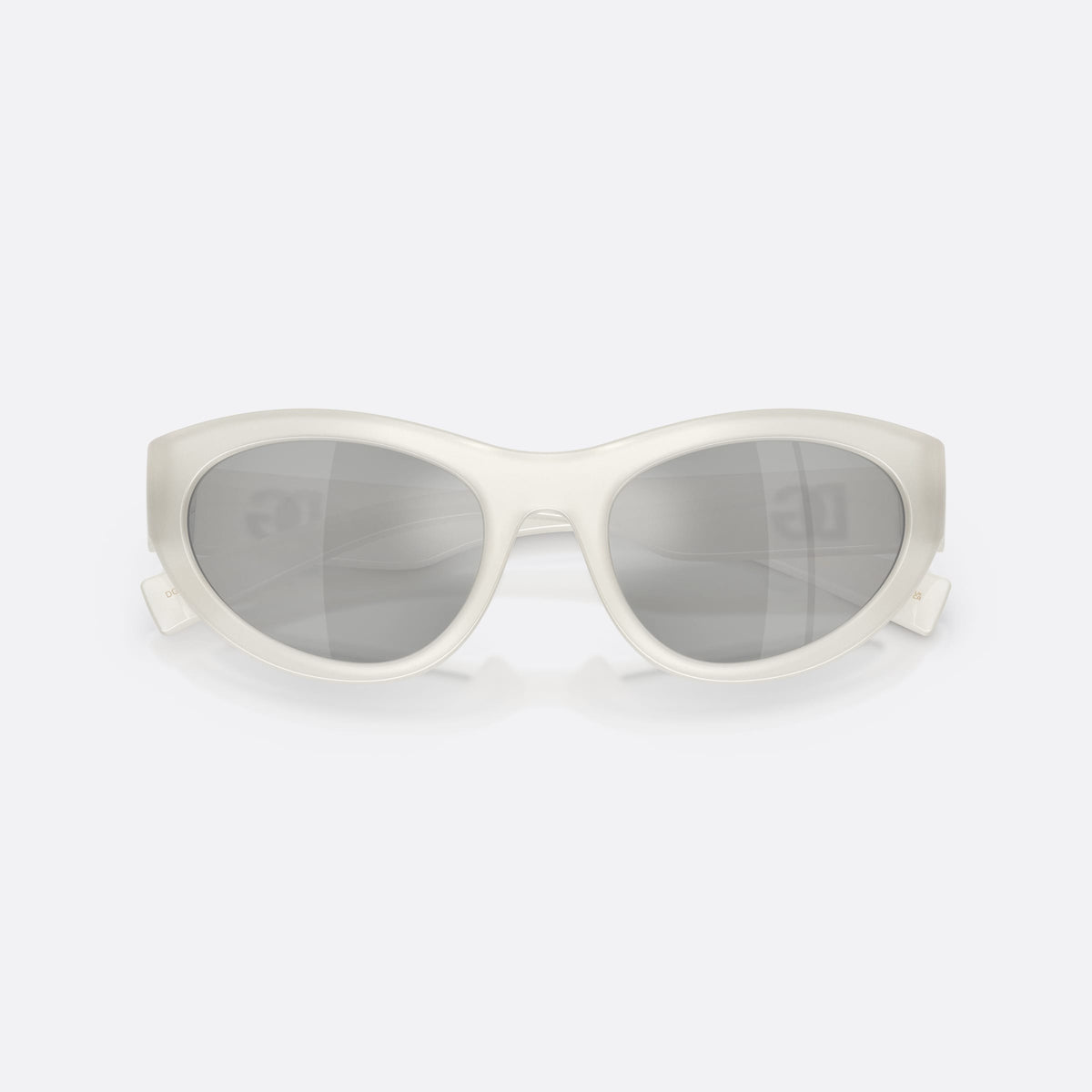 Dolce & Gabbana DG6207 30398V sunglasses, white cat eye frame for women, plain integrated bridge, brand logo plaque on temple, folded