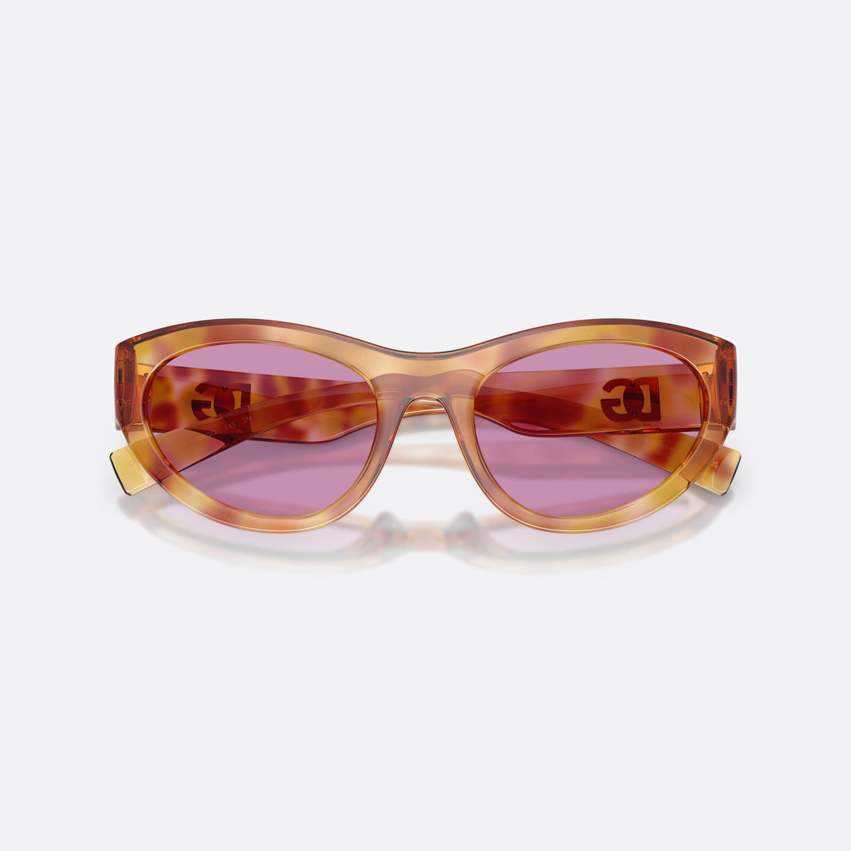 Ochelari de soare Dolce & Gabbana DG6207 34771A, cat eye violet, pentru femei, punte simplă, placă cu logoul brandului pe braț, cu brațele pliate