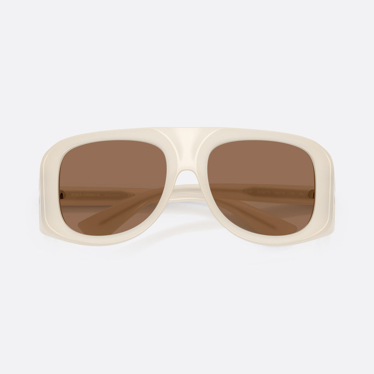 Dolce & Gabbana DG6208 303973 sunglasses, white pilot frame for men, plain double bridge, brand lettering on temples, folded