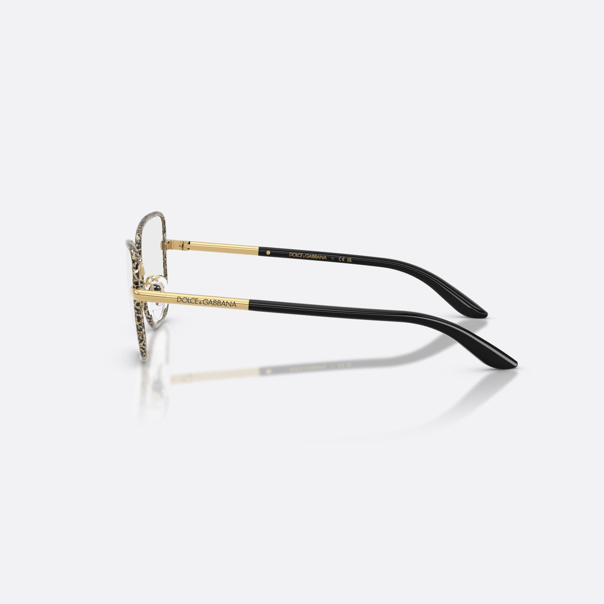 Dolce & Gabbana DX1102 1364 eyeglasses, gold butterfly frame for kids, metal saddle bridge, brand lettering on temples, side view