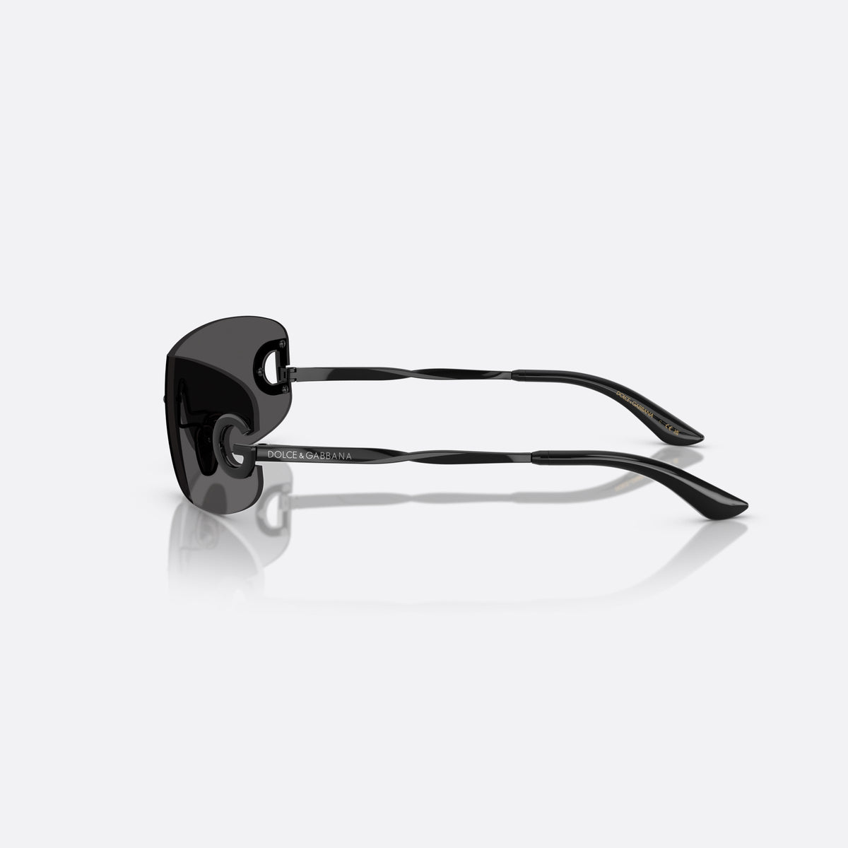 Dolce & Gabbana DX2001 01/87 sunglasses, black rectangle frame for kids, integrated metal bridge, brand lettering on temple, side view
