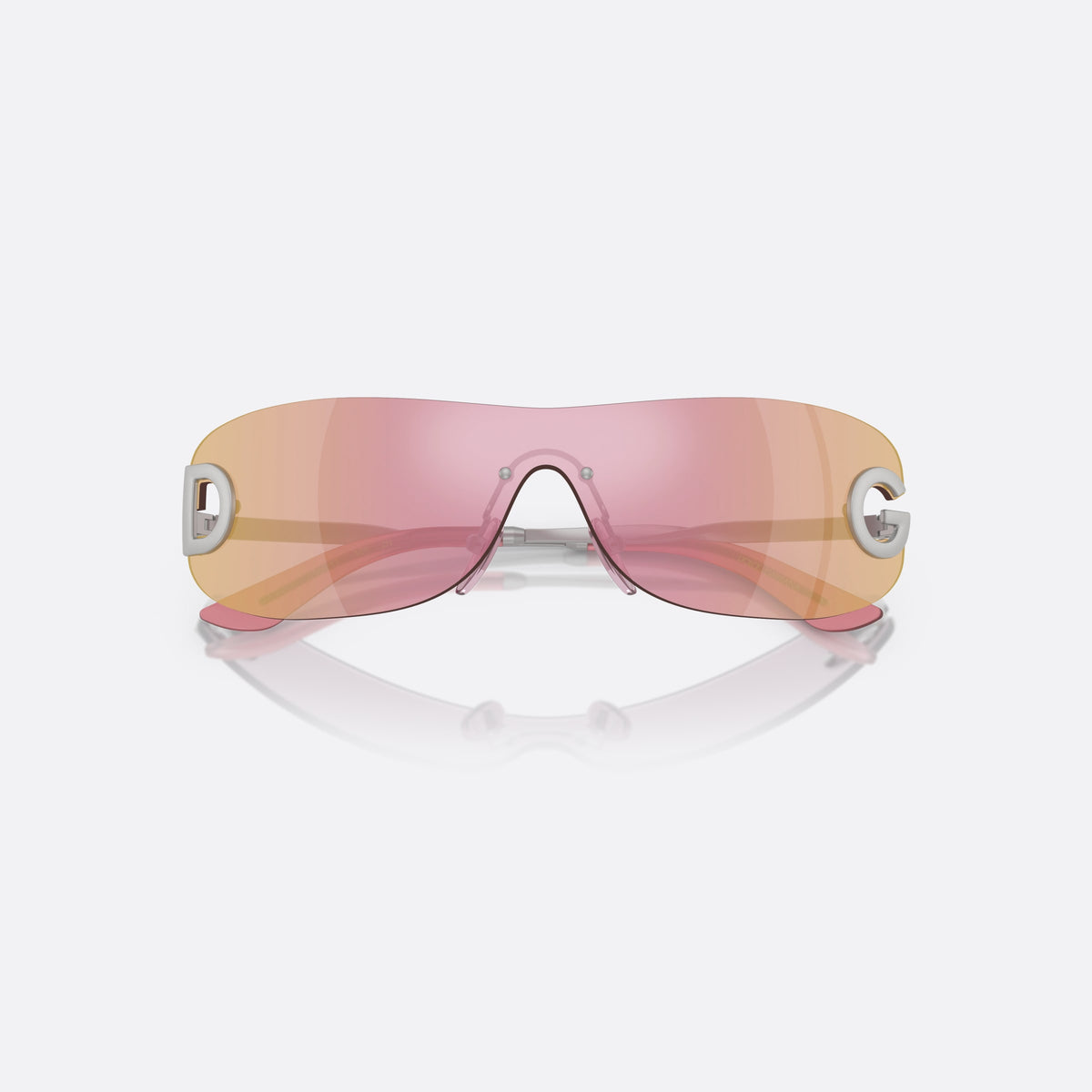 Dolce & Gabbana DX2001 13641T sunglasses, silver rectangle frame for kids, integrated bridge with two pins, pink tipped temple ends, folded