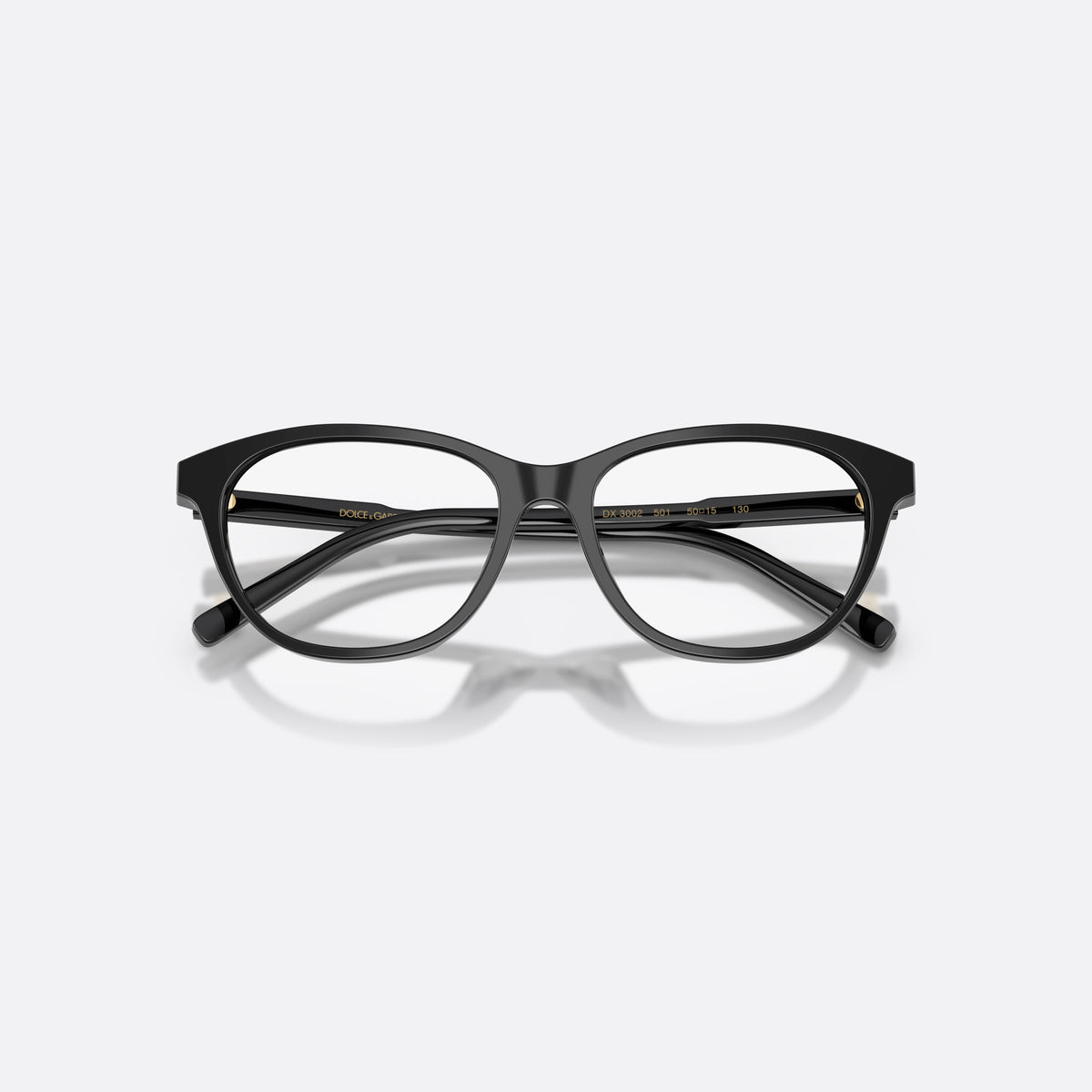 Rame ochelari de vedere Dolce & Gabbana DX3002 501, cat eye negru, pentru copii, punte integrată simplă, literele brandului pe brațe, cu brațele pliate