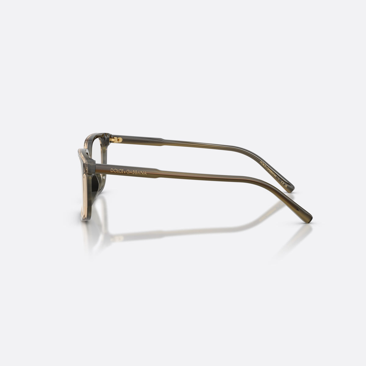 Dolce & Gabbana DX3003 3480 eyeglasses, green square frame for kids, plain bridge, brand lettering on temples, full-rim frame, side view