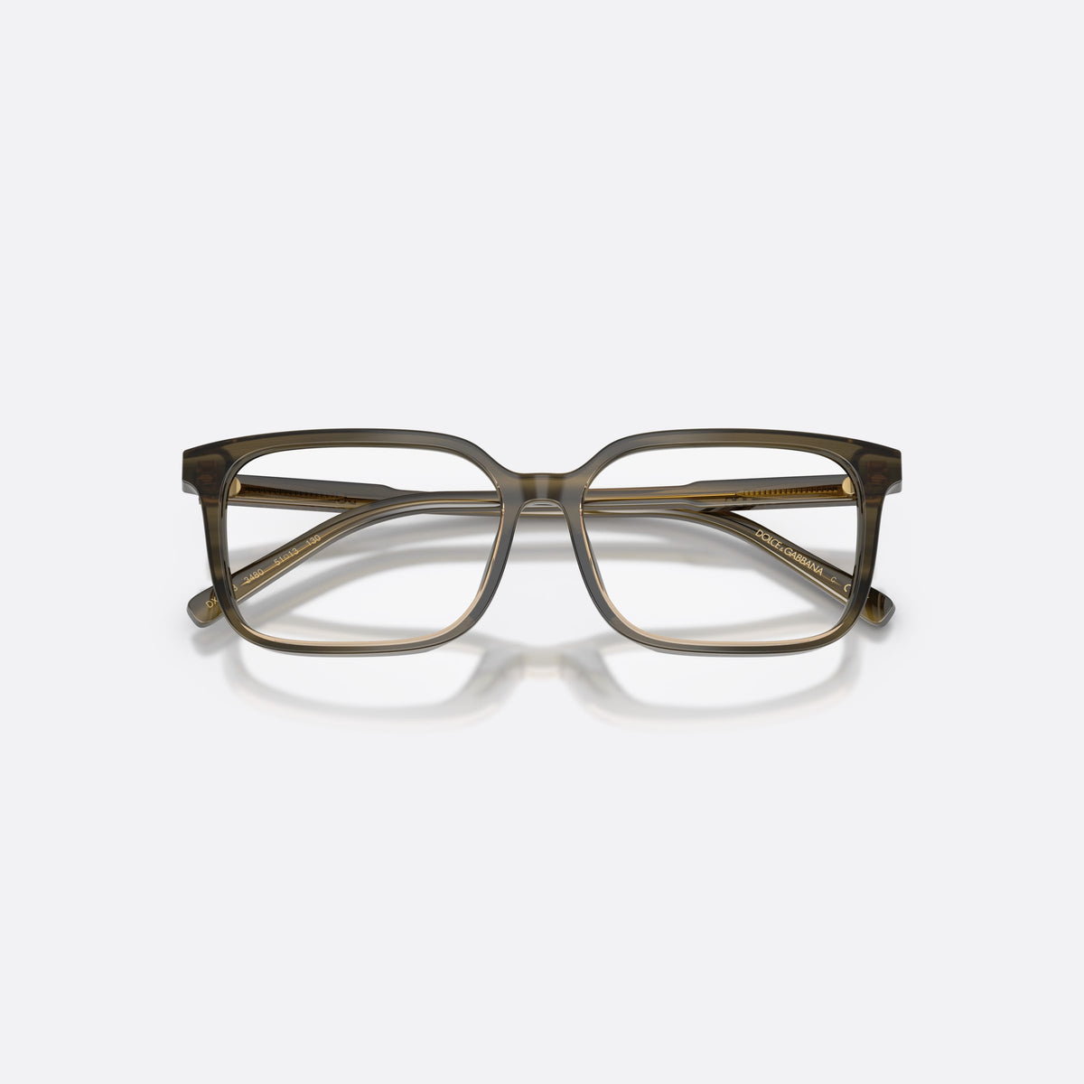 Dolce & Gabbana DX3003 3480 eyeglasses, green square frame for kids, plain bridge, brand lettering on temples, full-rim frame, folded