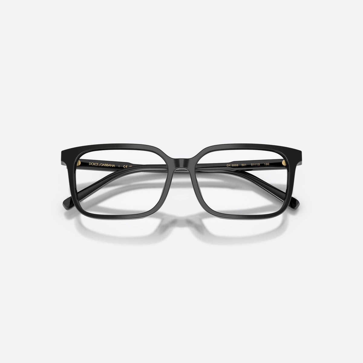 Dolce & Gabbana DX3003 501 eyeglasses, black square frame for kids, plain bridge, brand logo on temple, full-rim frame, folded