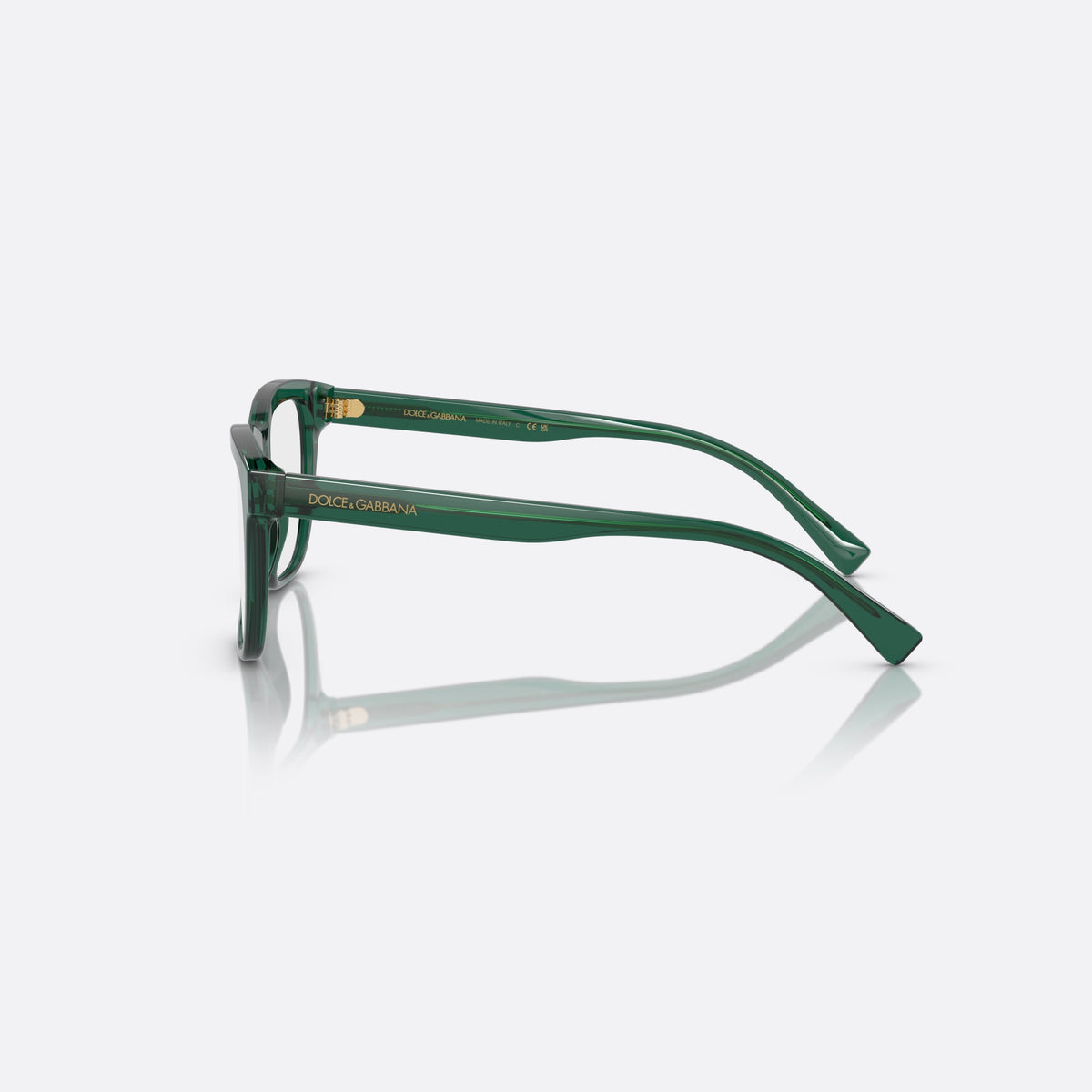 Dolce & Gabbana DX3356 3008 eyeglasses, green rectangle frame for kids, plain bridge, brand lettering on temples, full-rim frame, side view