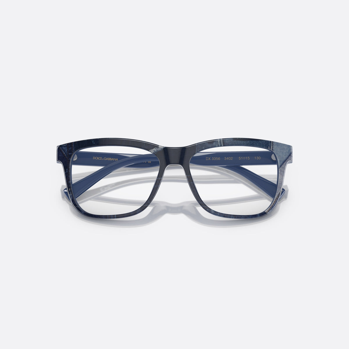 Dolce & Gabbana DX3356 3402 eyeglasses, blue rectangle frame for kids, plain bridge, integrated into frame, full-rim frame, folded