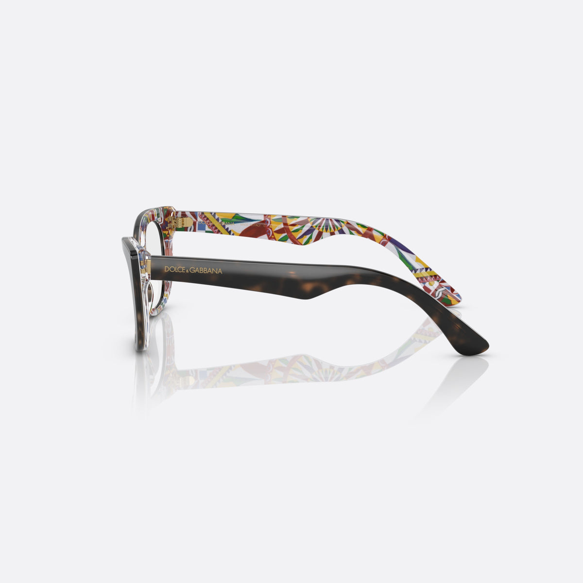 Dolce & Gabbana DX3357 3217 eyeglasses, havana cat eye frame for kids, plain bridge joining the rims, slim tapered temples, side view
