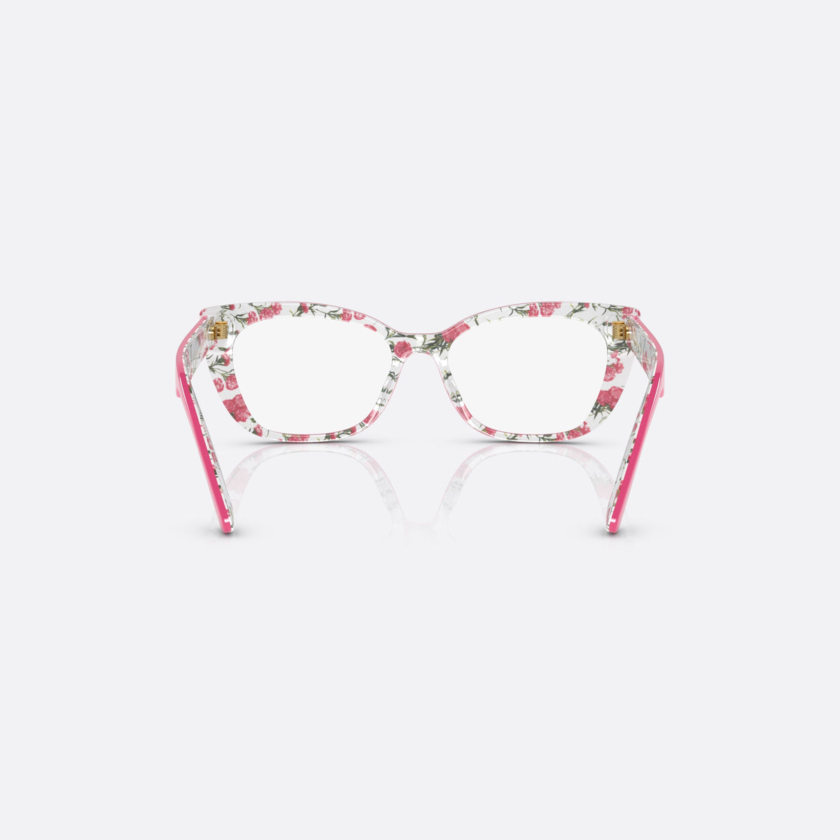 Dolce & Gabbana DX3357 3408 eyeglasses, pink cat eye frame for kids, plain bridge, brand lettering on temples, back view