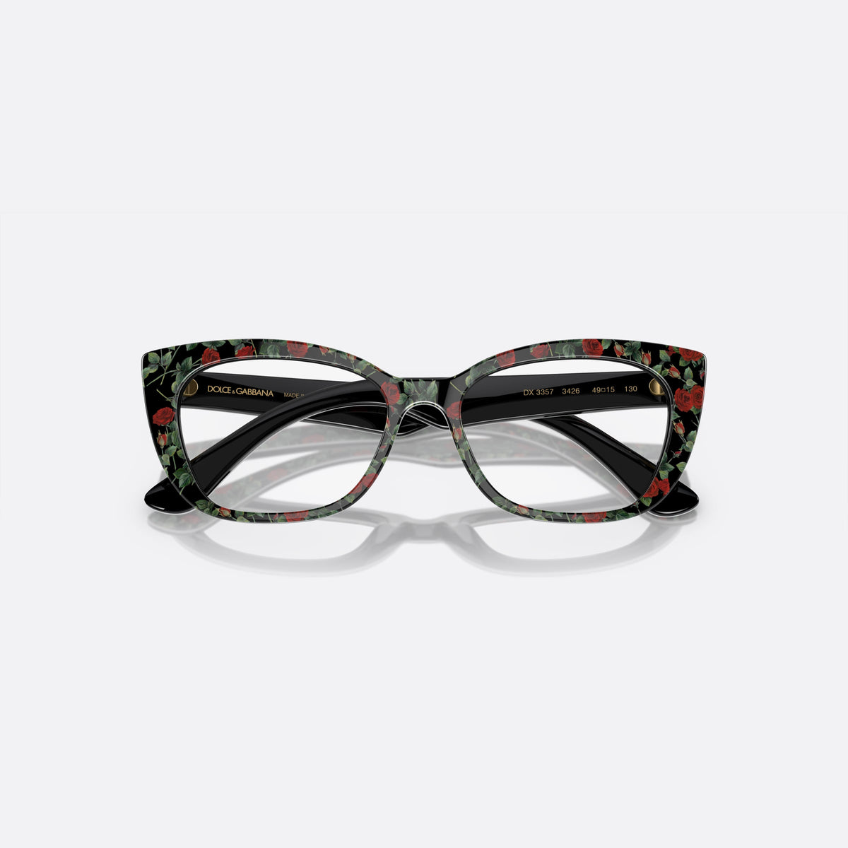 Dolce & Gabbana DX3357 3426 eyeglasses, white cat eye frame for kids, plain bridge, brand lettering on the temples, full-rim frame, folded