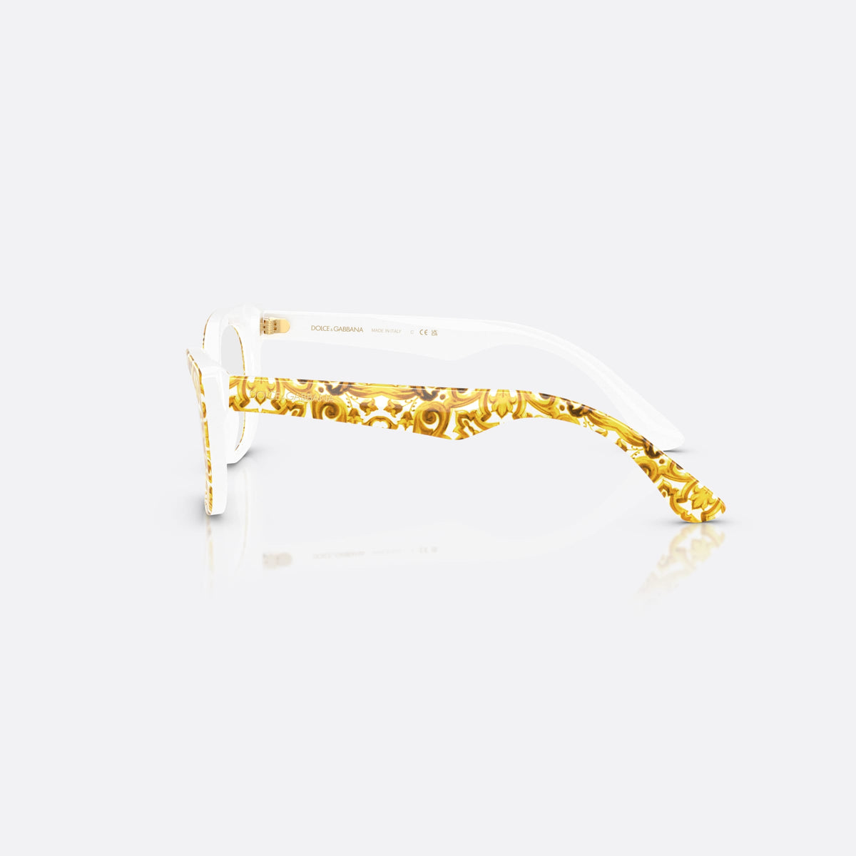 Rame ochelari de vedere Dolce & Gabbana DX3357 3434, cat eye galben, pentru copii, punte simplă, brațe subțiri cu capete înguste, ramă completă, vedere laterală