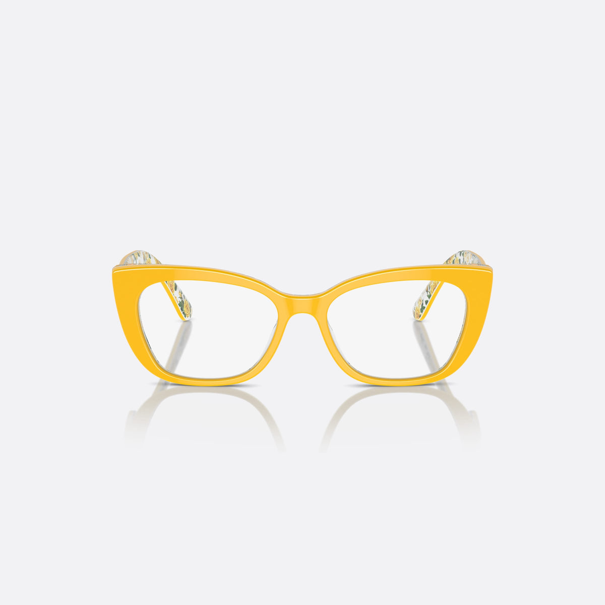 Dolce & Gabbana DX3357 3443 eyeglasses, yellow cat eye frame for kids, plain integrated bridge, brand lettering on temples, front view