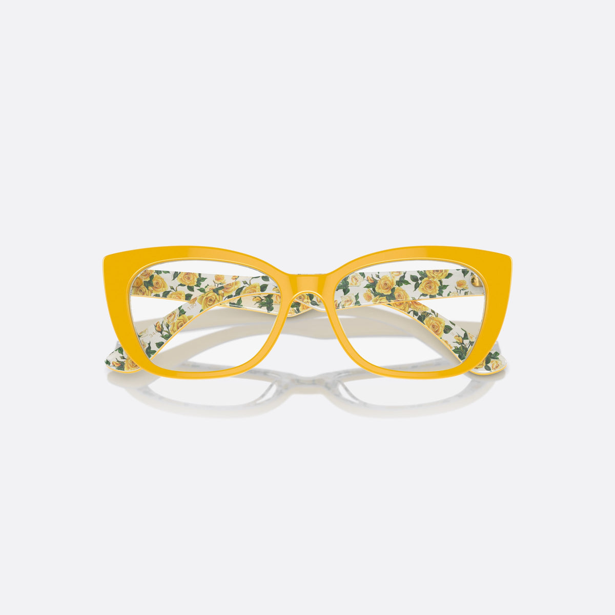 Rame ochelari de vedere Dolce & Gabbana DX3357 3443, cat eye galben, pentru copii, punte simplă integrată, literele brandului pe brațe, cu brațele pliate