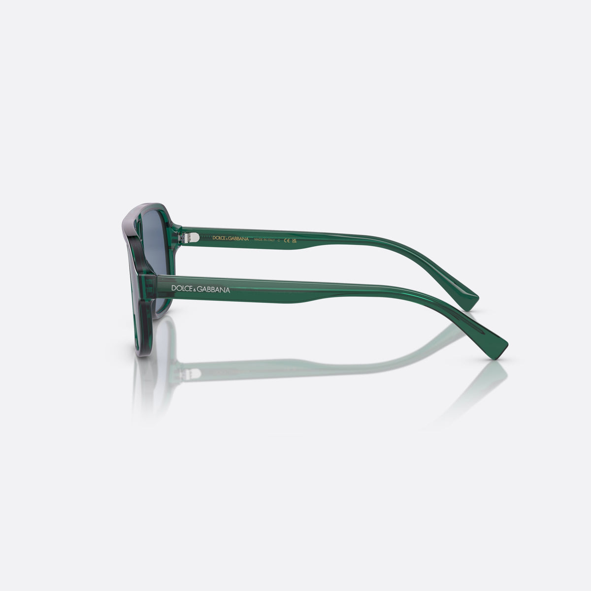 Dolce & Gabbana DX4003 300880 sunglasses, green pilot frame for kids, double bridge with open cutout, slim tapered temples, side view
