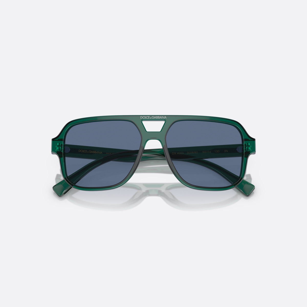 Dolce & Gabbana DX4003 300880 sunglasses, green pilot frame for kids, double bridge with open cutout, slim tapered temples, folded