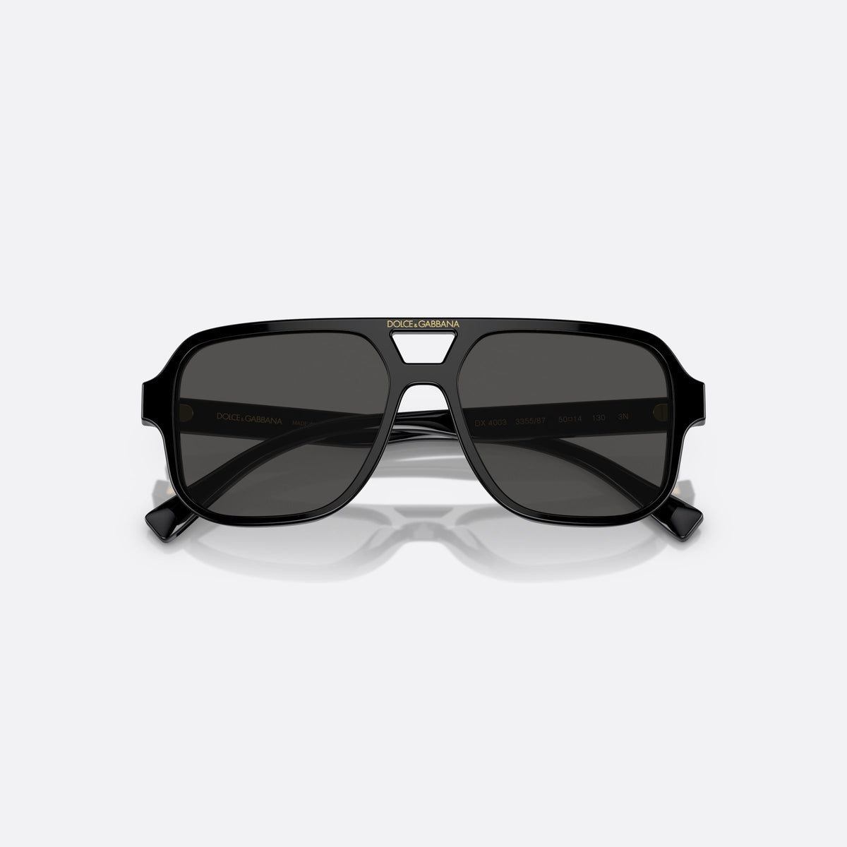 Dolce & Gabbana DX4003 335587 sunglasses, black pilot frame for kids, keyhole bridge, brand lettering on the bridge, folded
