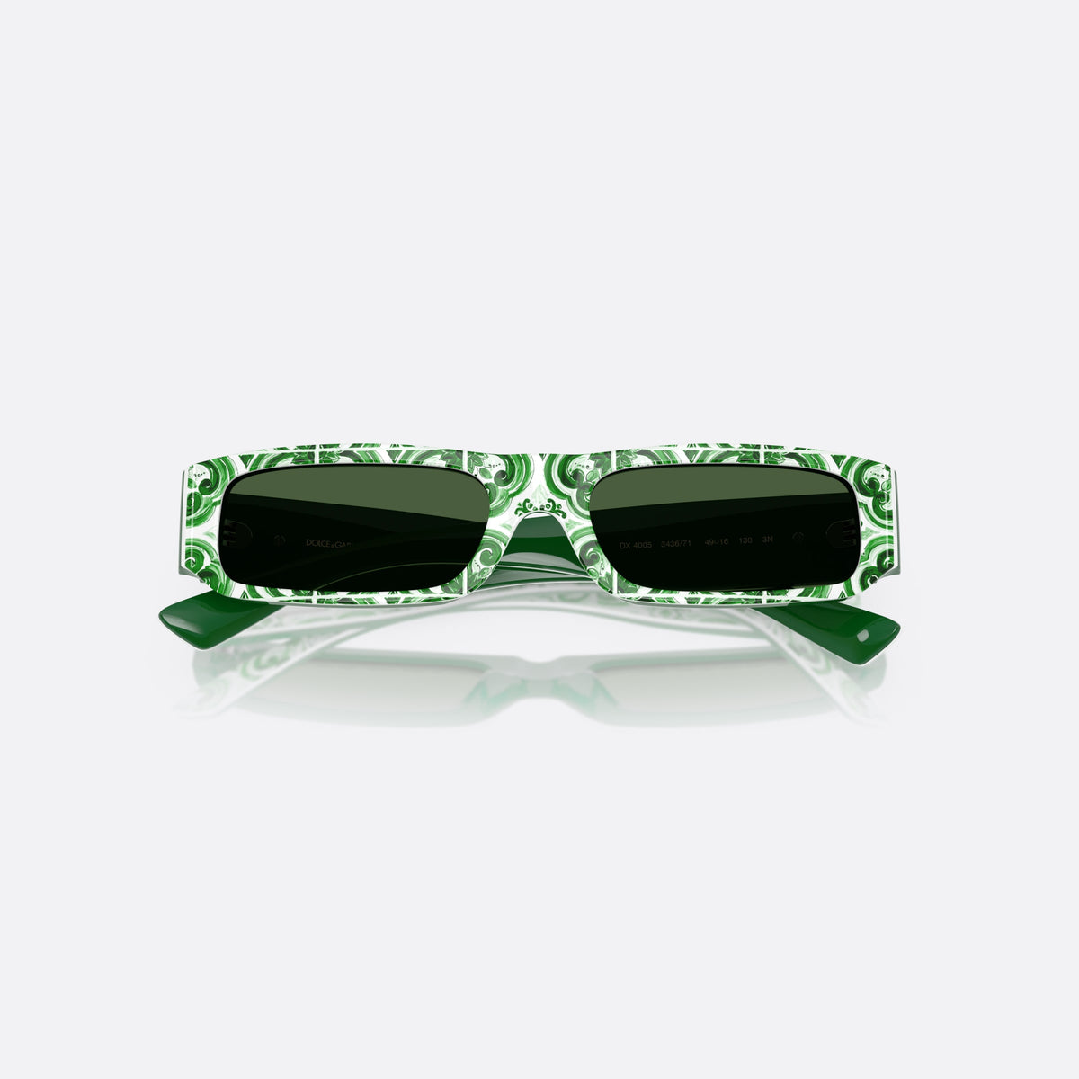 Ochelari de soare Dolce & Gabbana DX4005 343671, rectangulari verde, pentru copii, punte simplă, placă pe braț, brațe subțiri, conice, cu brațele pliate