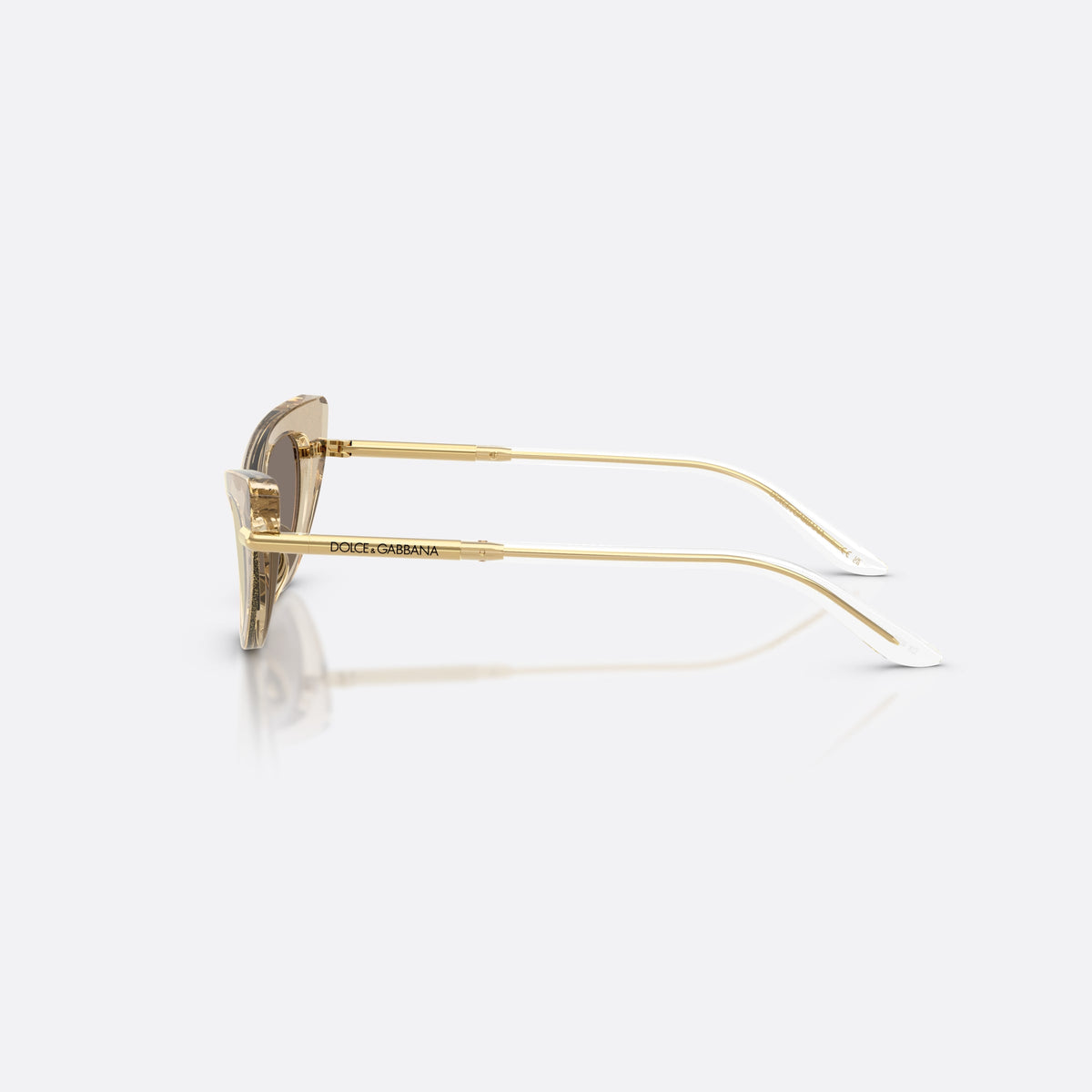 Dolce & Gabbana DX4008 31035A sunglasses, gold cat eye frame for kids, plain bridge, brand lettering on temples, full-rim frame, side view