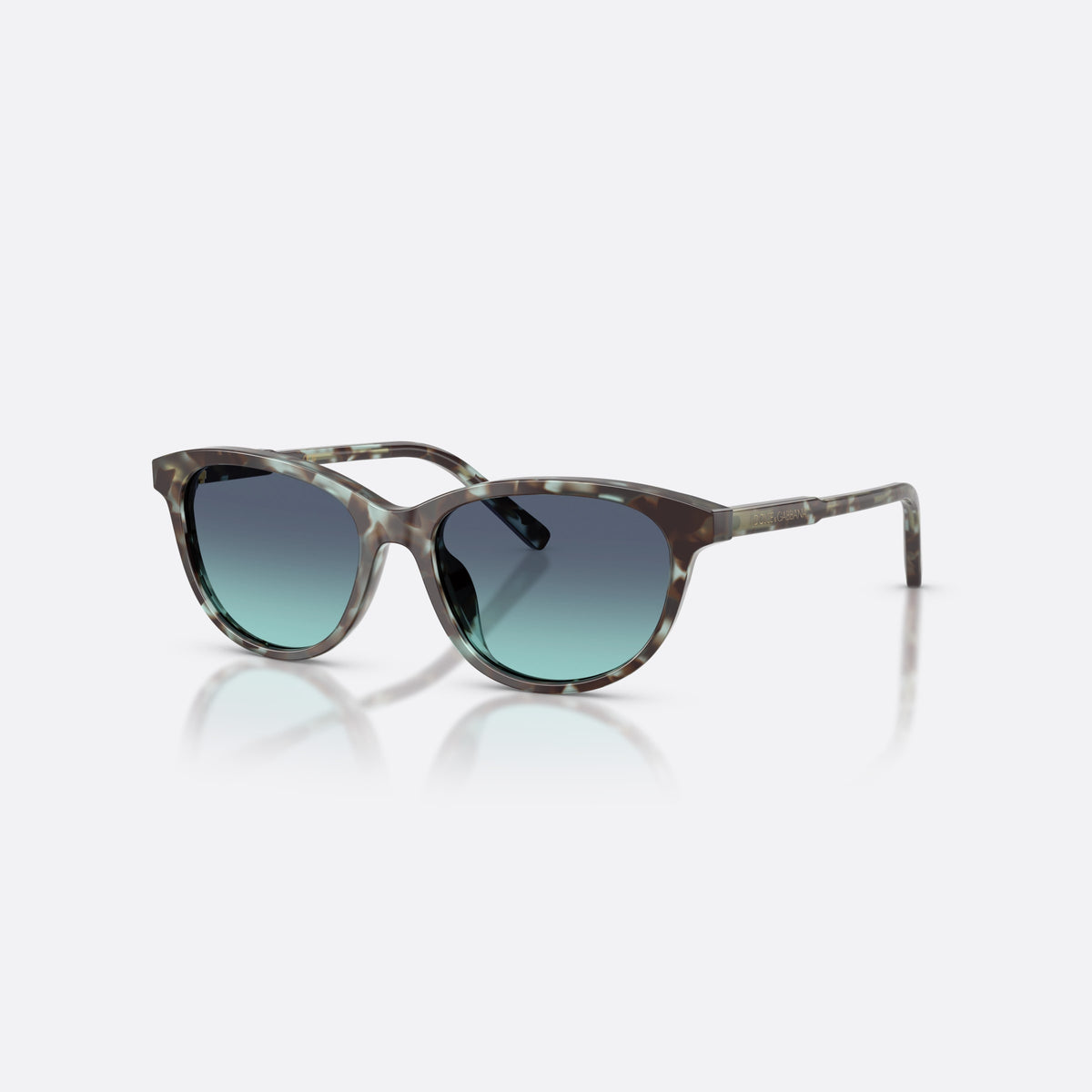 Dolce & Gabbana DX4010 34434S sunglasses, blue cat eye frame for kids, plain bridge, brand lettering on temples, full-rim frame