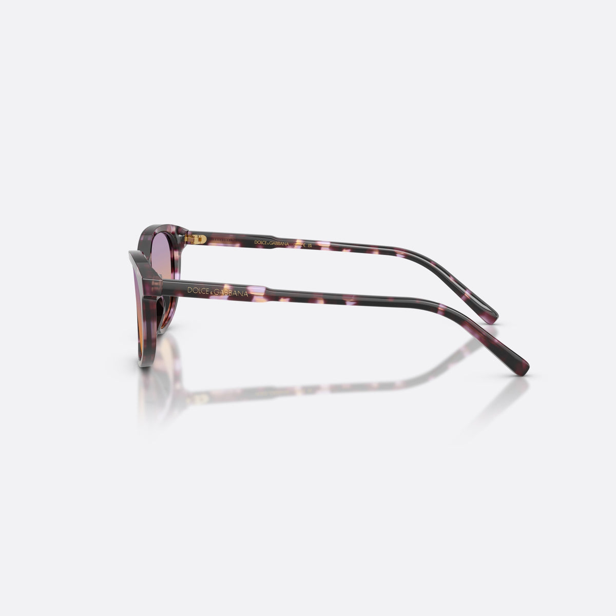 Dolce & Gabbana DX4010 3477EL sunglasses, violet cat eye frame for kids, plain bridge, brand lettering on temples, side view
