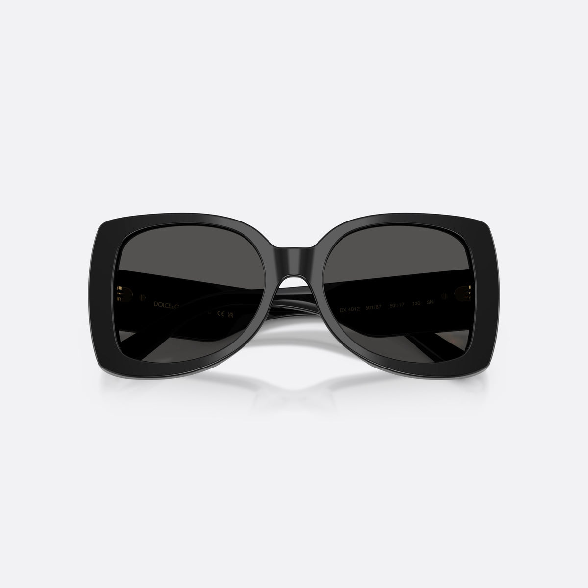 Dolce & Gabbana DX4012 501/87 sunglasses, black butterfly frame for kids, plain bridge, brand lettering on temples, folded