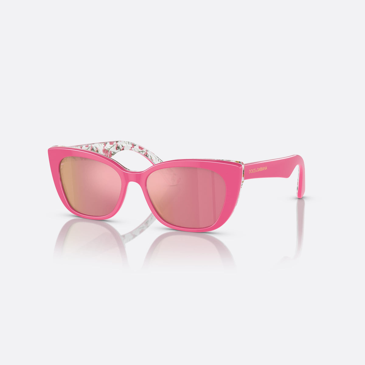 Dolce & Gabbana DX4427 3207/Z sunglasses, pink cat eye frame for kids, plain bridge, brand lettering on temples, full-rim frame