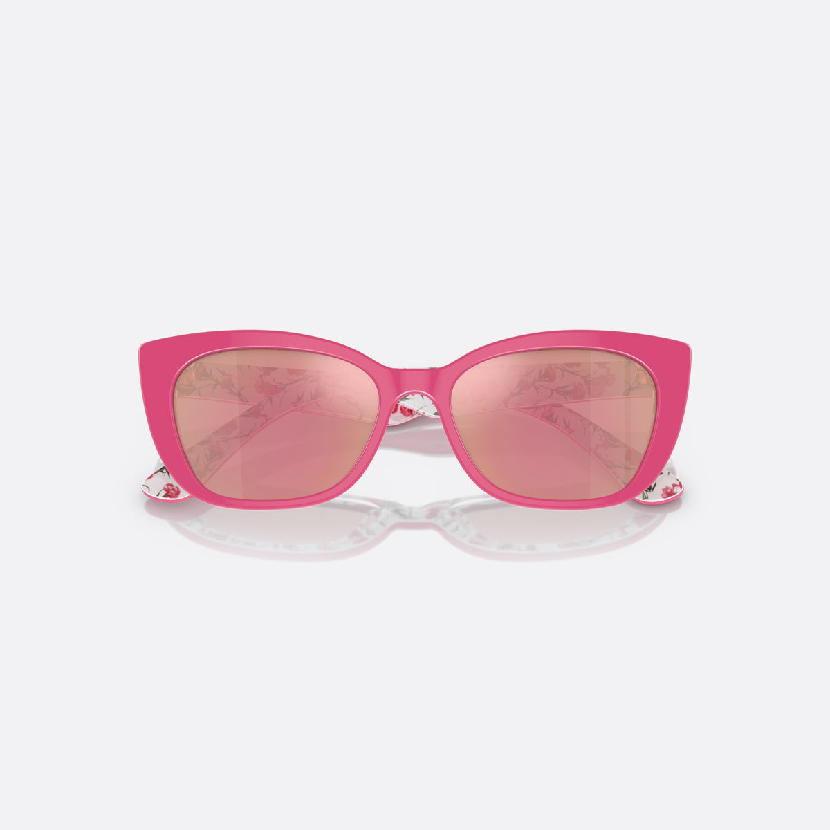 Dolce & Gabbana DX4427 3207/Z sunglasses, pink cat eye frame for kids, plain bridge, brand lettering on temples, full-rim frame, folded