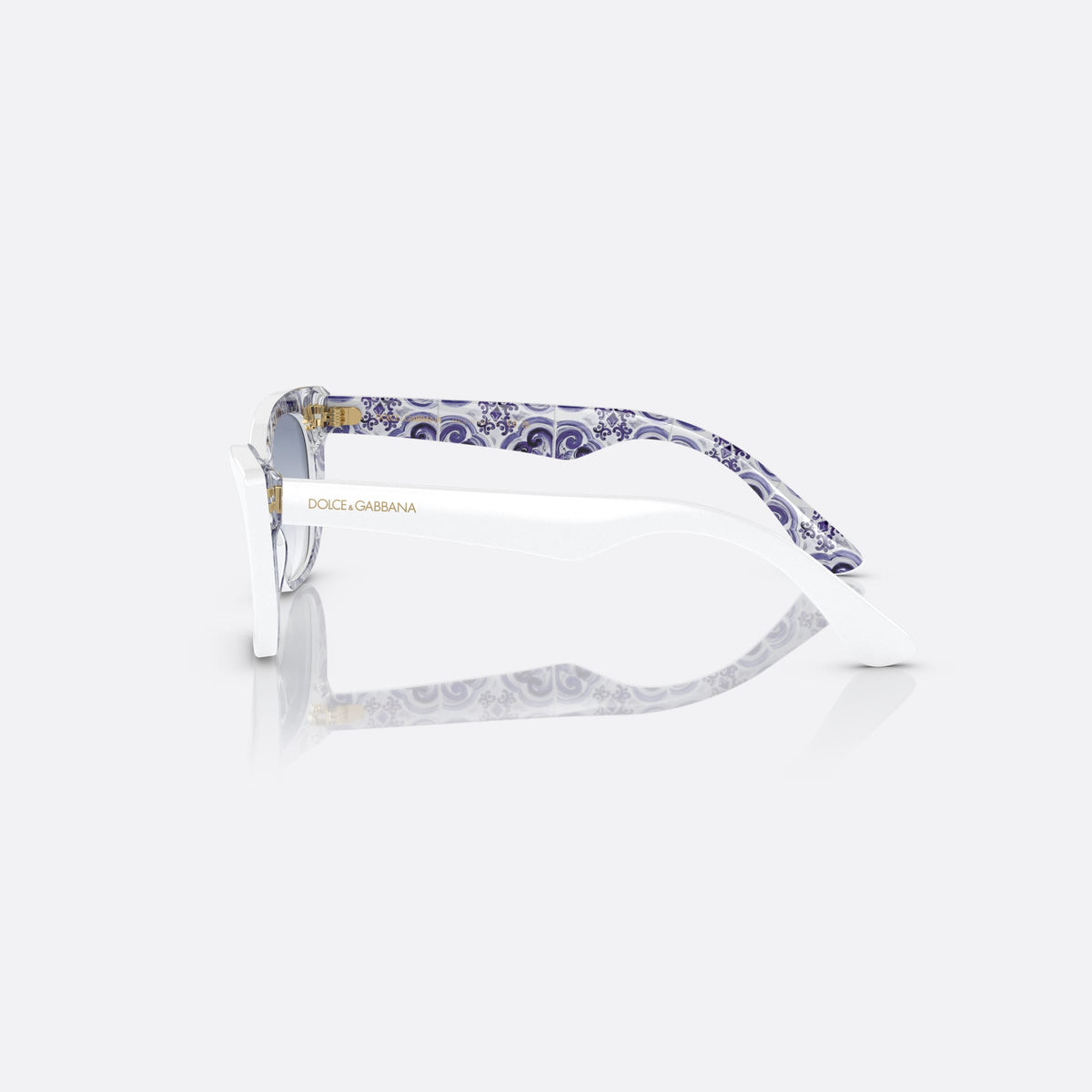 Dolce & Gabbana DX4427 337119 sunglasses, white cat eye frame for kids, plain bridge, brand lettering on temple, full-rim frame, side view