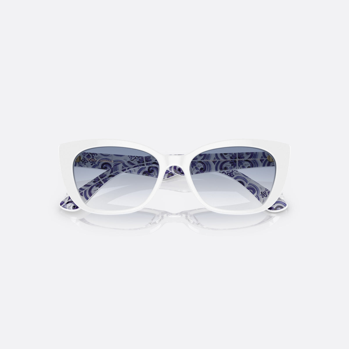 Dolce & Gabbana DX4427 337119 sunglasses, white cat eye frame for kids, plain bridge, brand lettering on temple, full-rim frame, folded