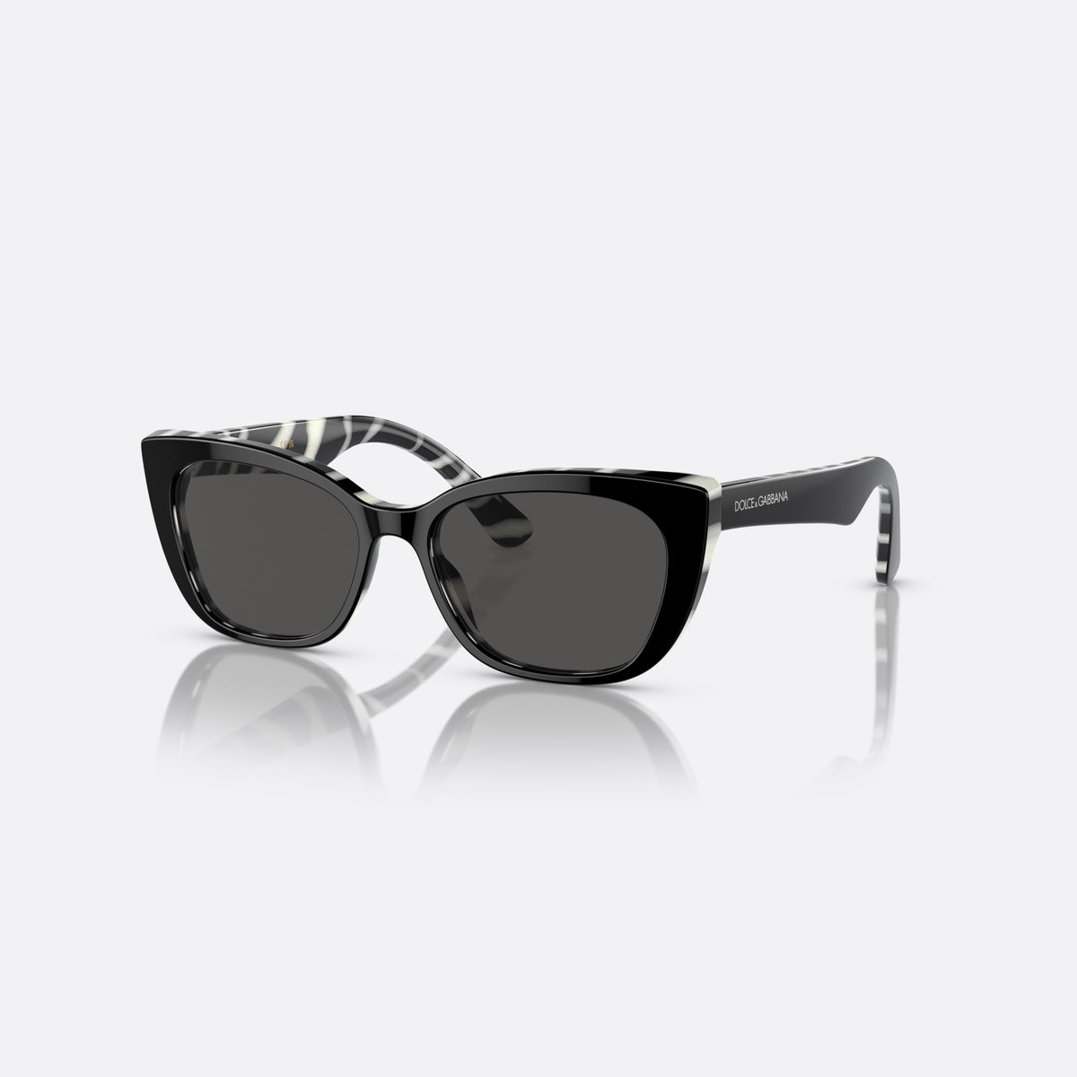 Dolce & Gabbana DX4427 337287 sunglasses, black cat eye frame for kids, plain bridge, brand lettering on temples, full-rim frame