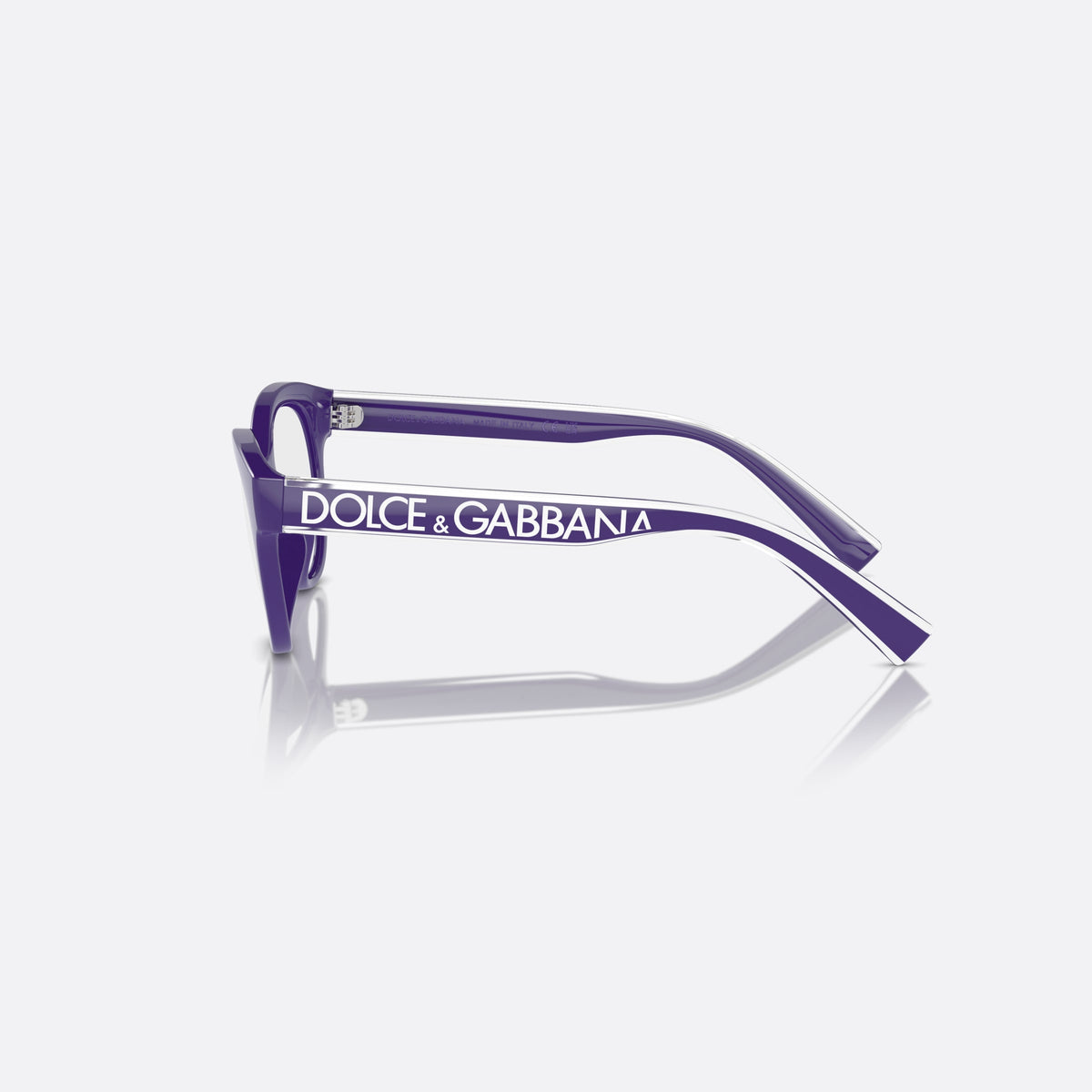Dolce & Gabbana DX5003 3335 eyeglasses, violet phantos frame for kids, plain bridge, brand lettering on the temples, full-rim frame, side view