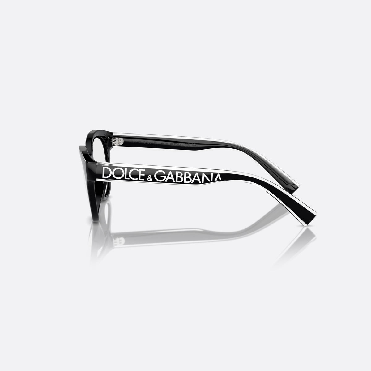 Dolce & Gabbana DX5003 501 eyeglasses, black phantos frame for kids, plain integrated bridge, brand lettering on temples, side view